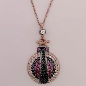 🐞 925 Silver ladybug necklace cz stones 14k rose gold plated 🐞